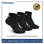 Burlington E1001 Men's Thick Cotton Embroidered Ankle Sports Socks 3 pairs in a pack (4368103243881)