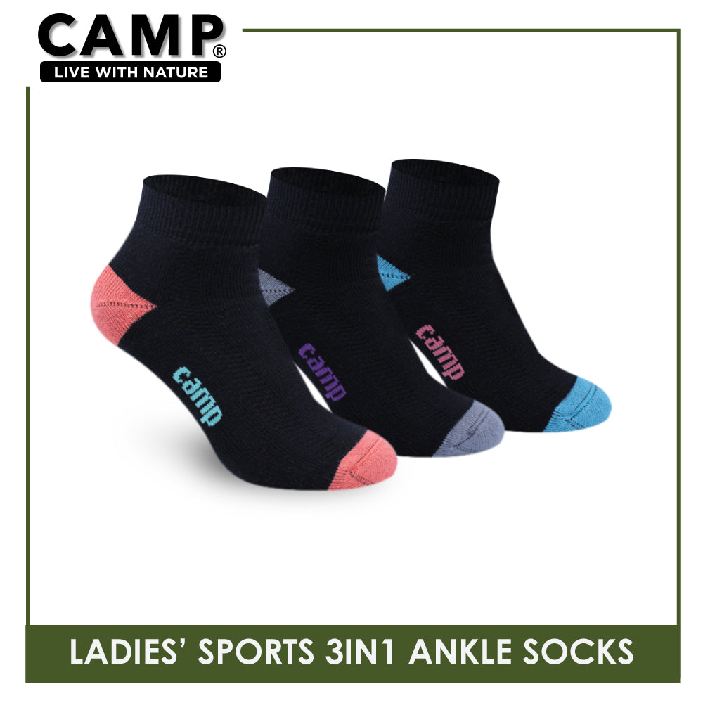 Camp Ladies' Cotton Thick Sports Ankle Socks 3 pairs in a pack CLS4