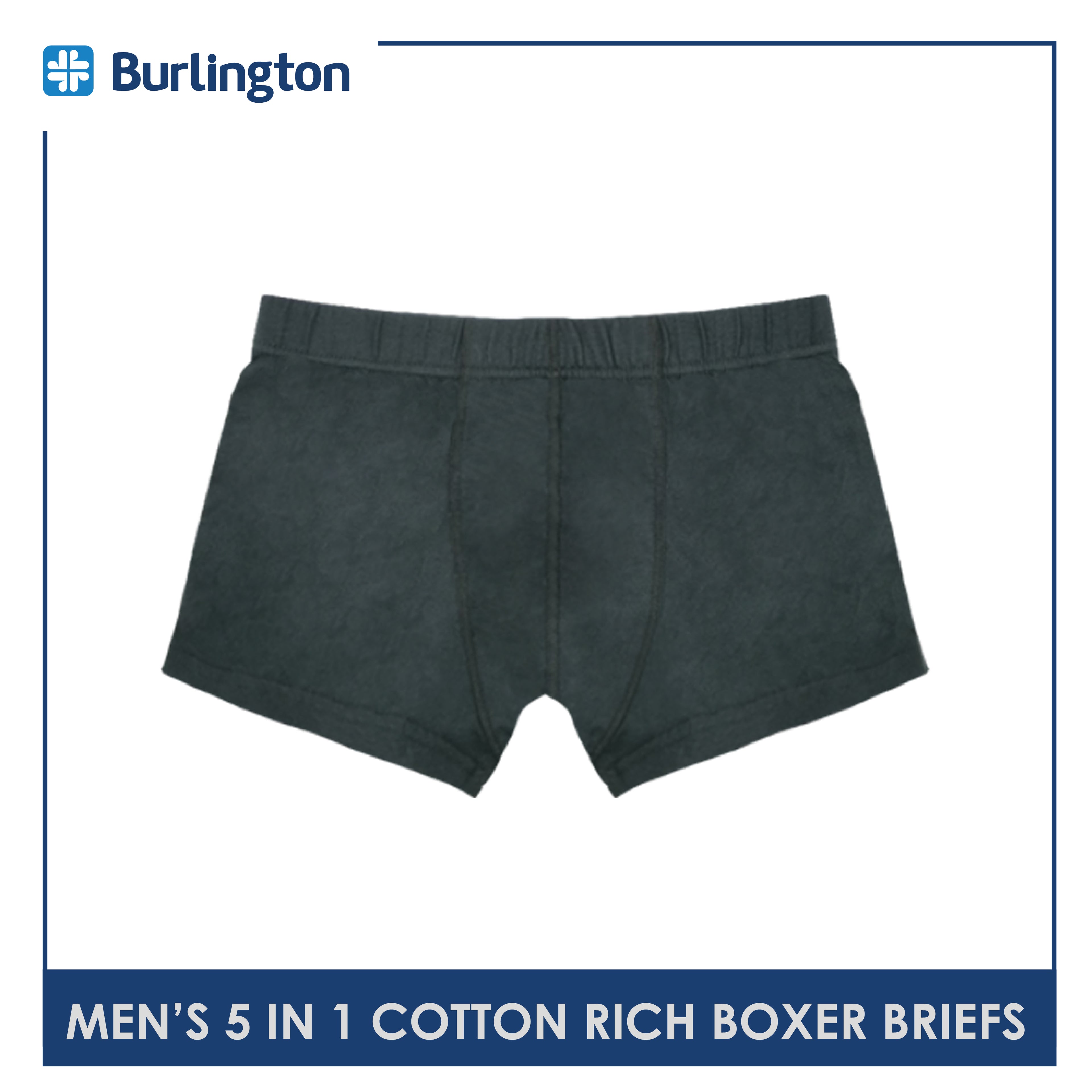 Burlington OGTMBBG1 Men's Cotton Rich Boxer Briefs 5 pieces in a pack (4790648438889)