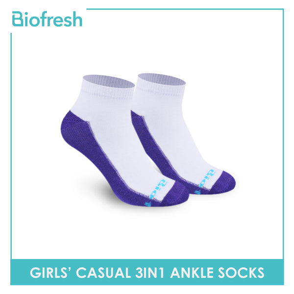 Biofresh Girls' Antimicrobial Lite Casual Ankle Socks 3 pairs in a pack RGCKG50