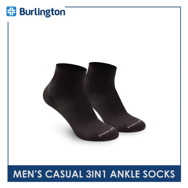 Burlington Men's Cotton Dress Ankle Socks 3 pairs in a pack BMDG3