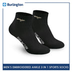Burlington E1001 Men's Thick Cotton Embroidered Ankle Sports Socks 3 pairs in a pack (4368103243881)