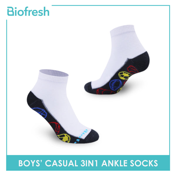 Biofresh Boys' Antimicrobial Lite Casual Ankle Socks 3 pairs in a pack RBCKG43