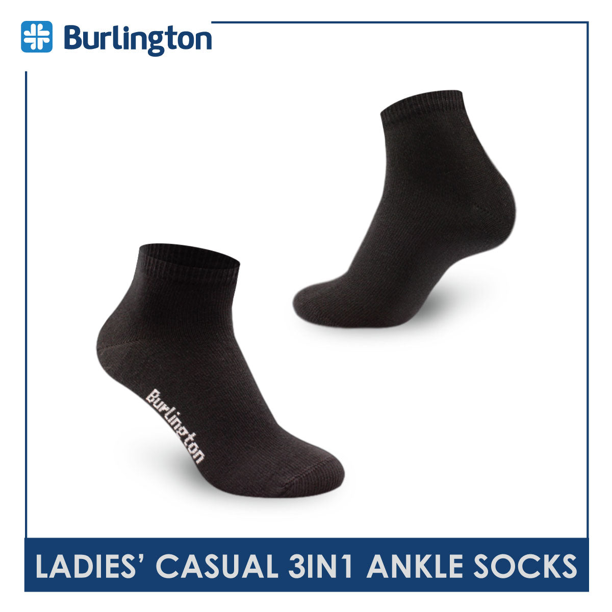 Burlington Ladies' Cotton Lite Thin Casual Ankle Socks 3 pairs in a pack 621