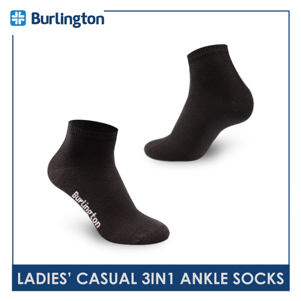Burlington Ladies' Cotton Lite Casual Ankle Socks 3 pairs in a pack 621