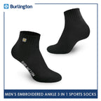 Burlington E1001 Men's Thick Cotton Embroidered Ankle Sports Socks 3 pairs in a pack (4368103243881)