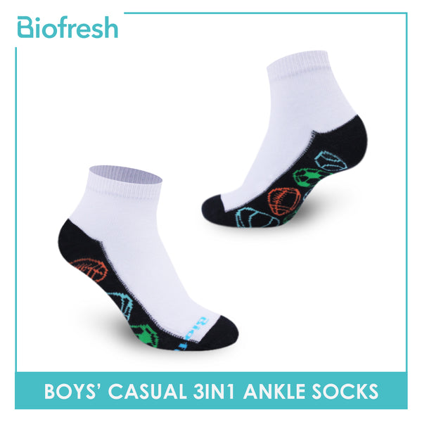 Biofresh Boys' Antimicrobial Lite Casual Ankle Socks 3 pairs in a pack RBCKG43