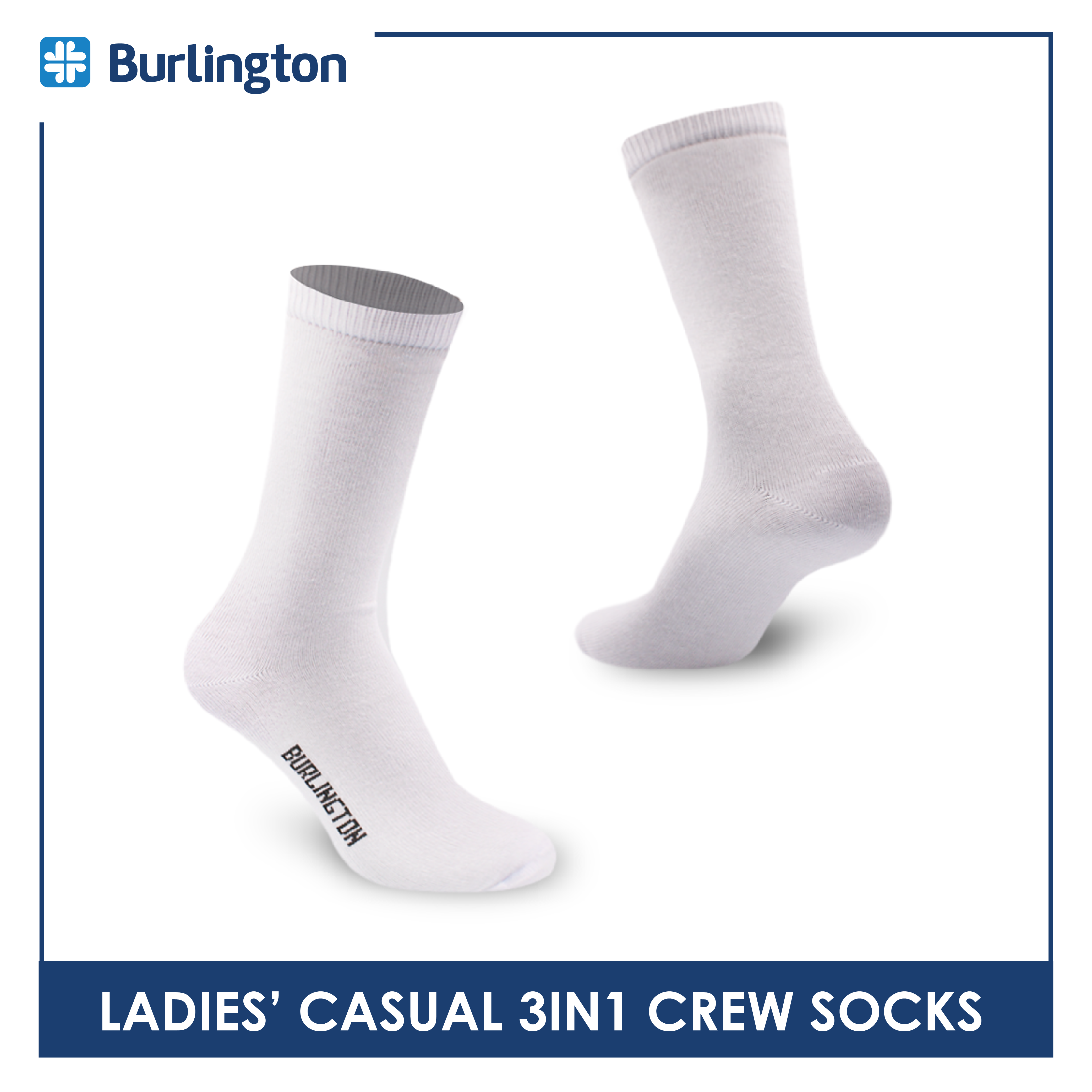 Ladies' White Cotton Crew Socks