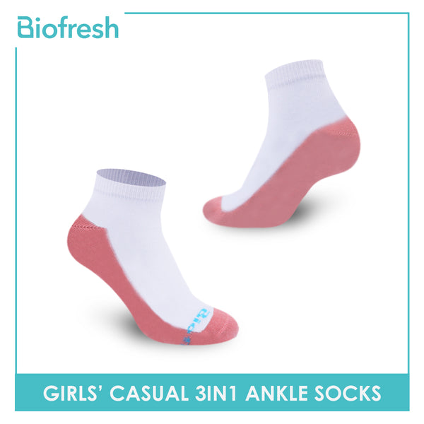 Biofresh Girls' Antimicrobial Lite Casual Ankle Socks 3 pairs in a pack RGCKG50