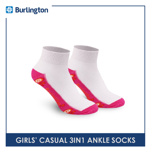 Burlington Girls' Children Cotton Lite Casual Ankle Socks 3 pairs in a pack BCGFS16