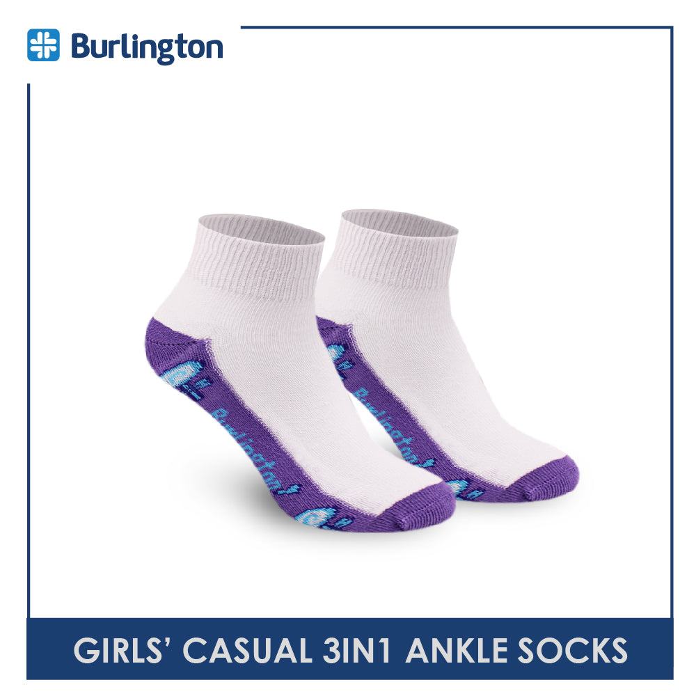 Burlington Girls' Children Cotton Lite Thin Casual Ankle Socks 3 pairs in a pack BCGFS16