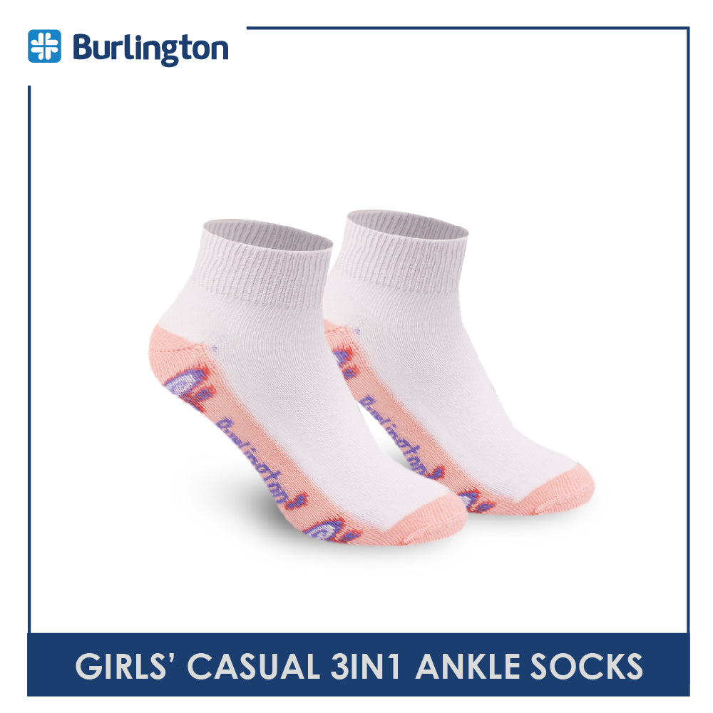Burlington Girls' Children Cotton Lite Thin Casual Ankle Socks 3 pairs in a pack BCGFS16