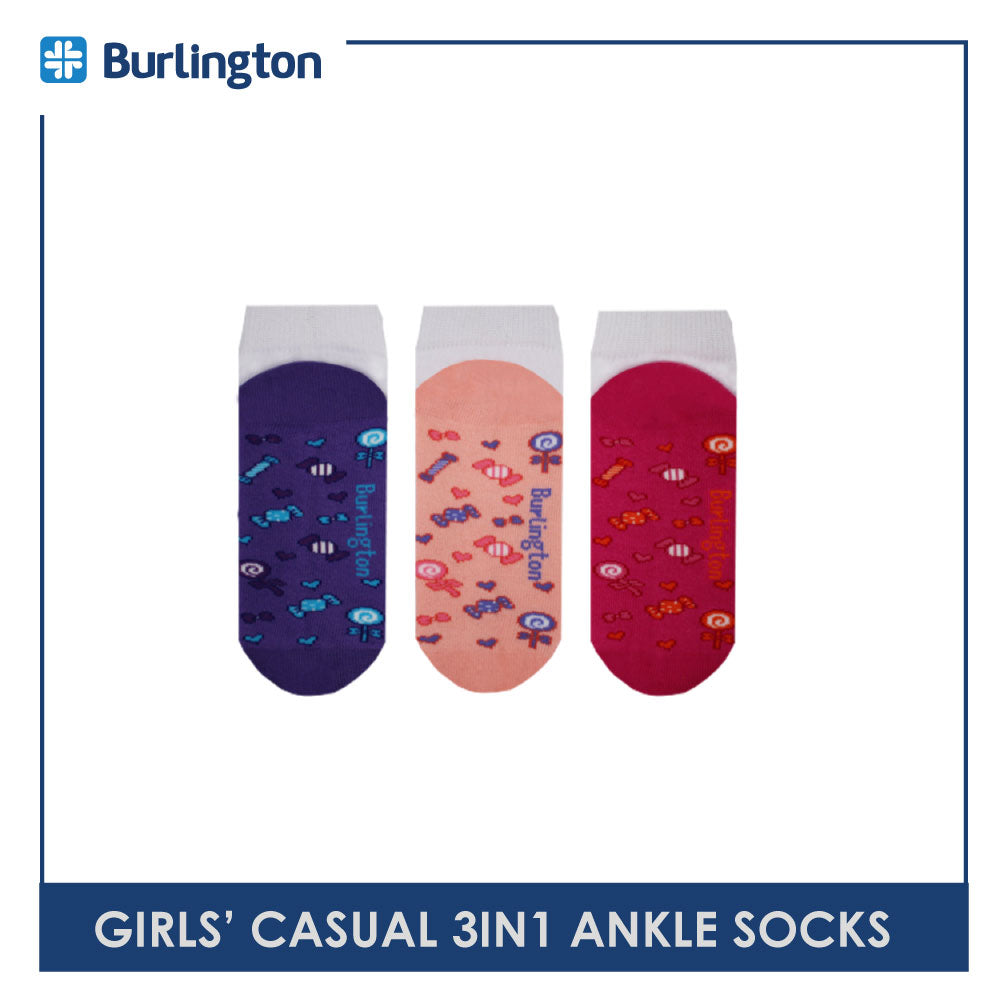 Burlington Girls' Children Cotton Lite Thin Casual Ankle Socks 3 pairs in a pack BCGFS16