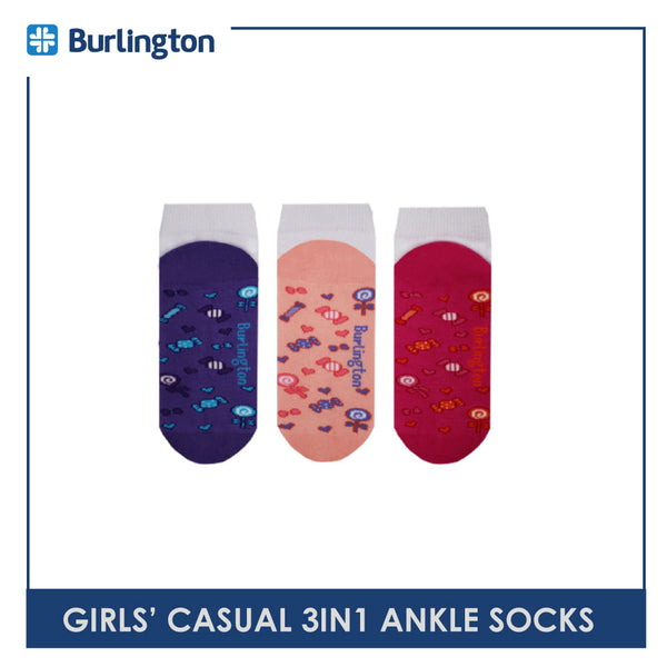 Burlington Girls' Children Cotton Lite Casual Ankle Socks 3 pairs in a pack BCGFS16