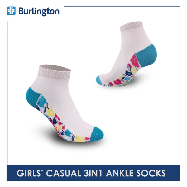 Burlington Girls' Children Cotton Lite Casual Ankle Socks 3 pairs in a pack BGCKG38