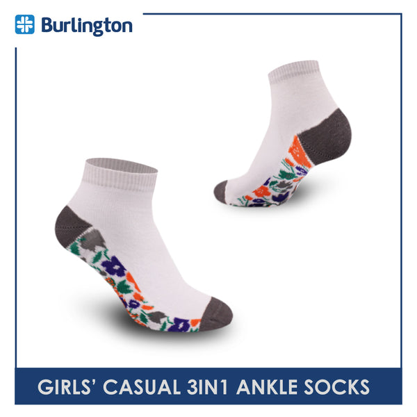 Burlington Girls' Children Cotton Lite Casual Ankle Socks 3 pairs in a pack BGCKG38