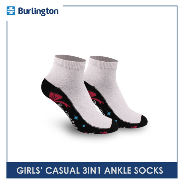 Burlington Girls' Cotton Lite Casual Ankle Socks 3 pairs in a pack BGCKG50