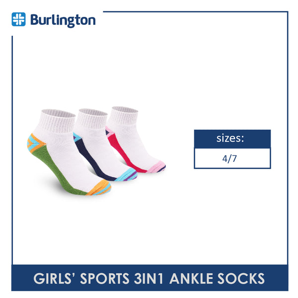 Burlington Girls' Children Cotton Thick Sports Ankle Socks 3 pairs in a pack BGSKG1