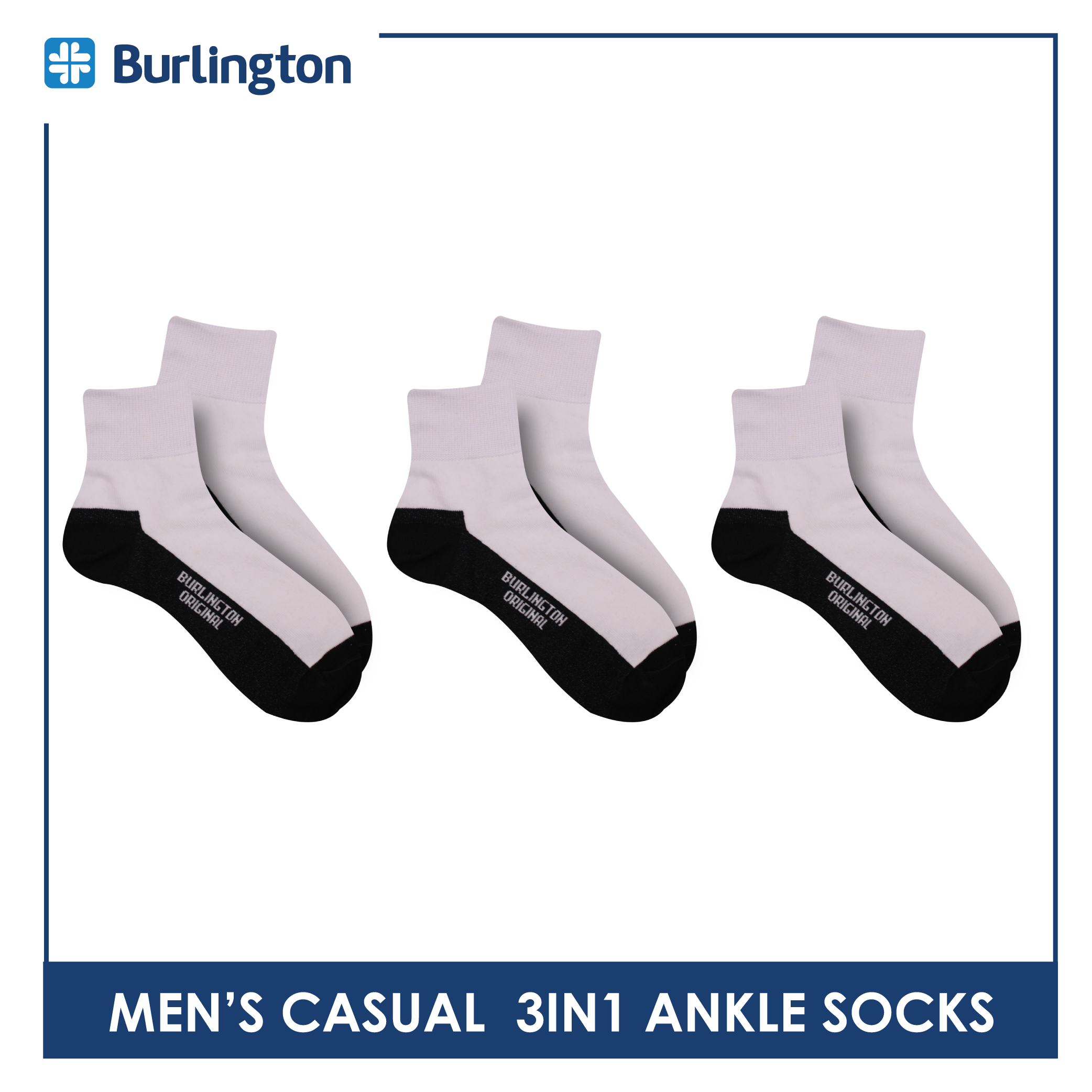Burlington Men's OVERRUNS Cotton Lite Casual Socks 3 pairs in a pack BMCCO1 (6672043966569)