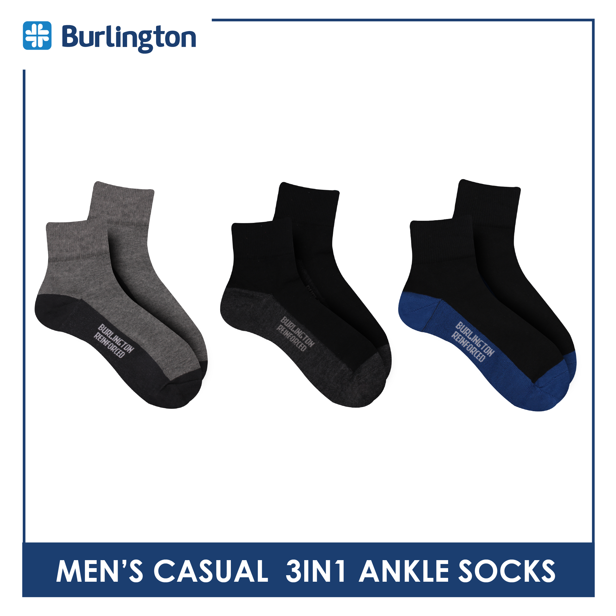 Burlington Men's OVERRUNS Cotton Lite Casual Socks 3 pairs in a pack BMCCO1 (6672043966569)
