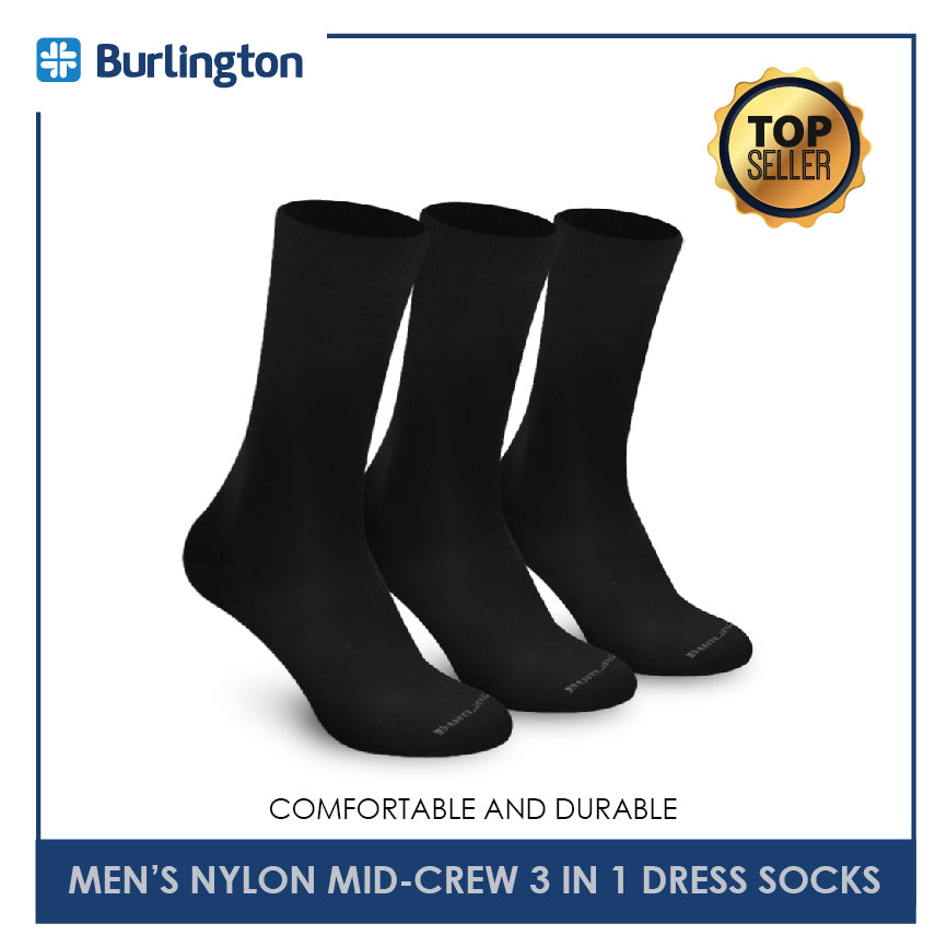 Burlington BMDG2 Men's Nylon Mini Crew Dress Casual Socks 3 pairs in a pack (4357659164777)