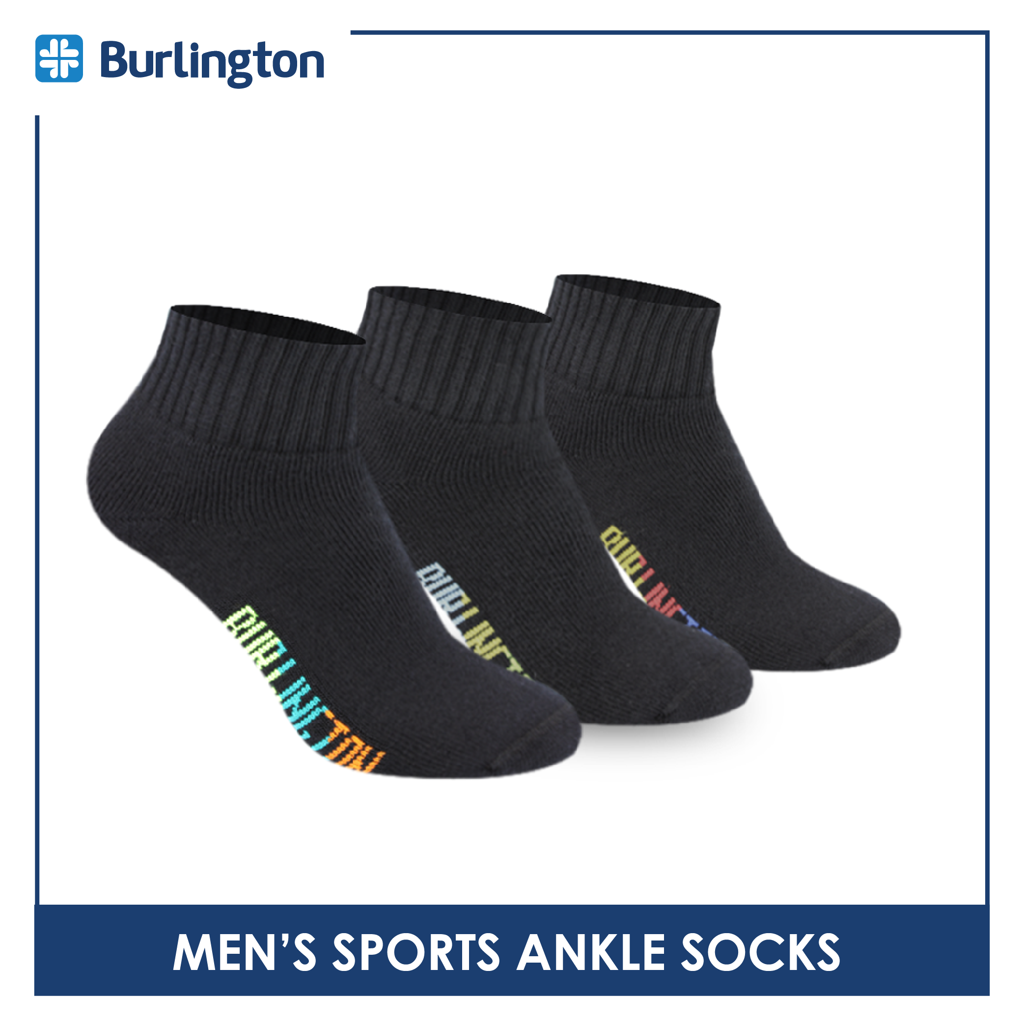 Burlington Men's Cotton Ankle Thick Sports Socks 3 pairs in a pack BMSS03 (Limited Time Offer) (6657272316009)