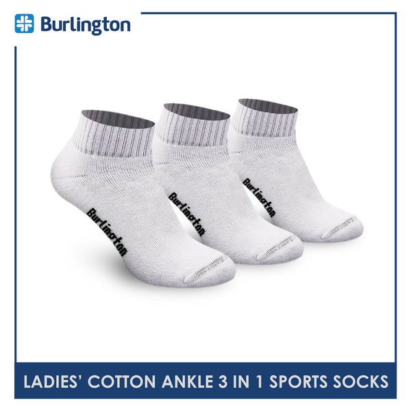 Burlington 6222 Ladies Cotton Ankle Sports Socks 3 pairs in a pack (4357866487913)