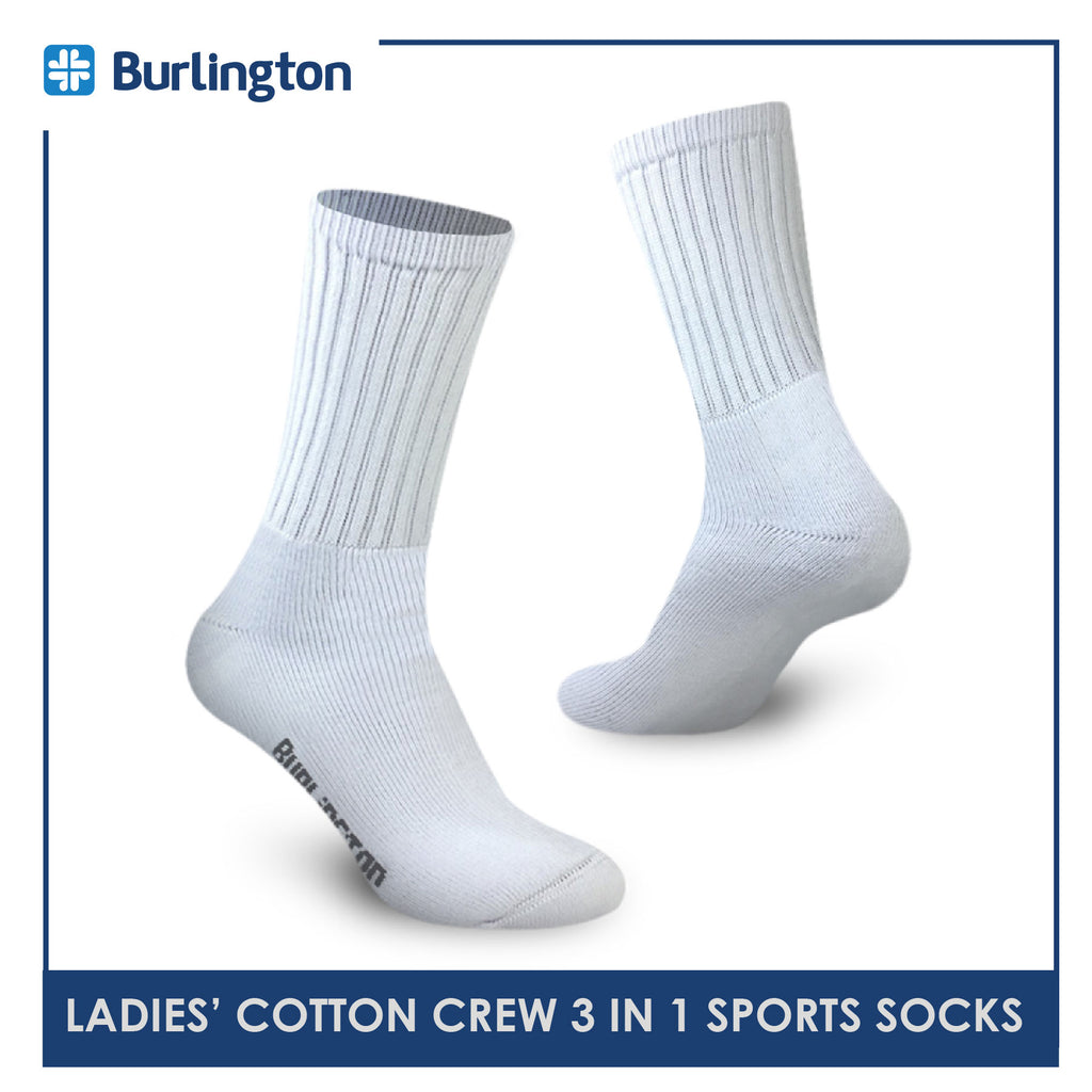 Burlington BLL-223 Ladies Cotton Crew Sports Socks 3 pairs in a pack (4773473288297)