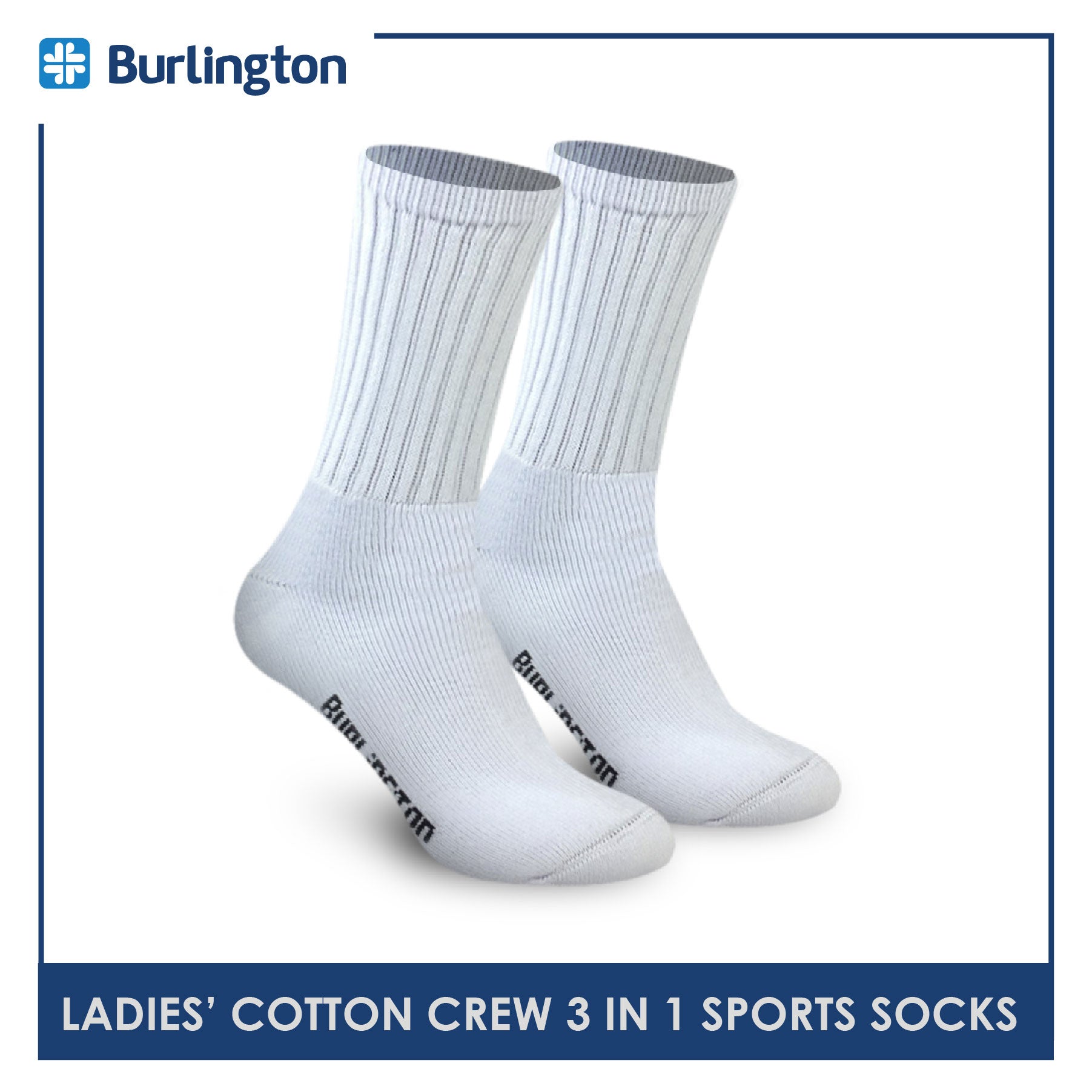 Burlington BLL-223 Ladies Cotton Crew Sports Socks 3 pairs in a pack (4773473288297)