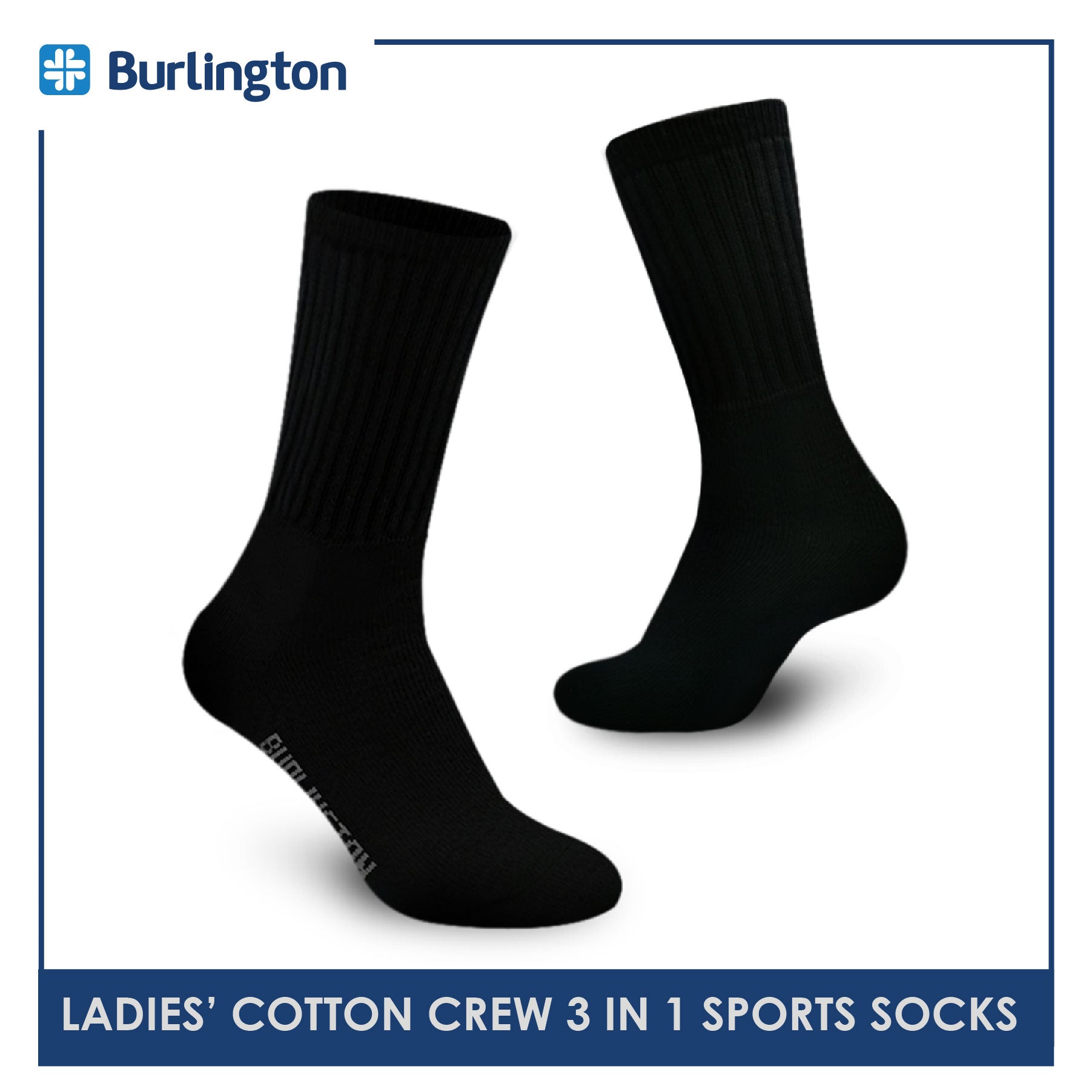Burlington BLL-223 Ladies Cotton Crew Sports Socks 3 pairs in a pack (4773473288297)