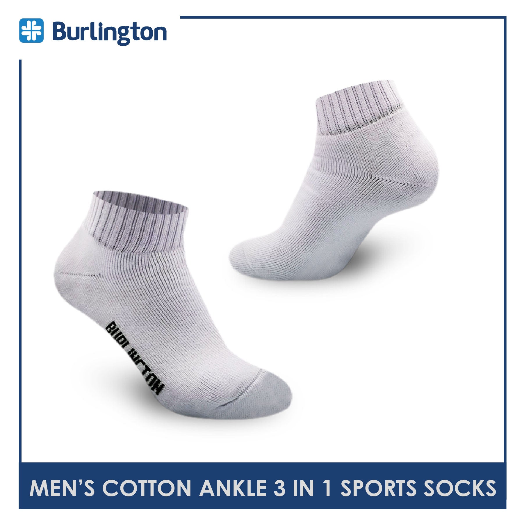 Burlington 0222 Men's Thick Cotton Ankle Sports Socks 3 pairs in a pack (4357829394537)