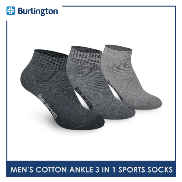 Burlington 0222 Men's Thick Cotton Ankle Sports Socks 3 pairs in a pack (4357829394537)