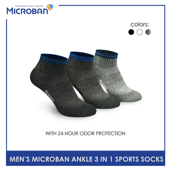 Microban VMSG0401 Men's Thick Cotton Ankle Sports Socks 3 pairs in a pack (4816111599721)