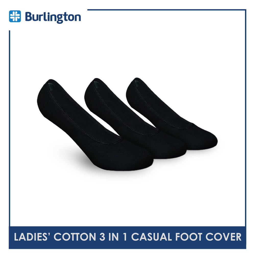 Burlington Ladies' Cotton Thin Casual Foot Cover With Anti Slip Heel Gel 3 pairs in a pack BLFG2