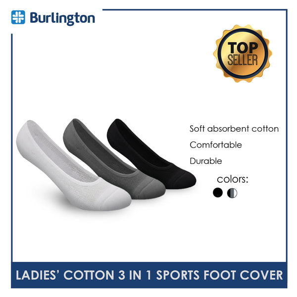 Burlington BLFCSG1G Ladies Cotton No Show Sports Socks with anti slip gel 3 pairs in a pack (4357830017129)