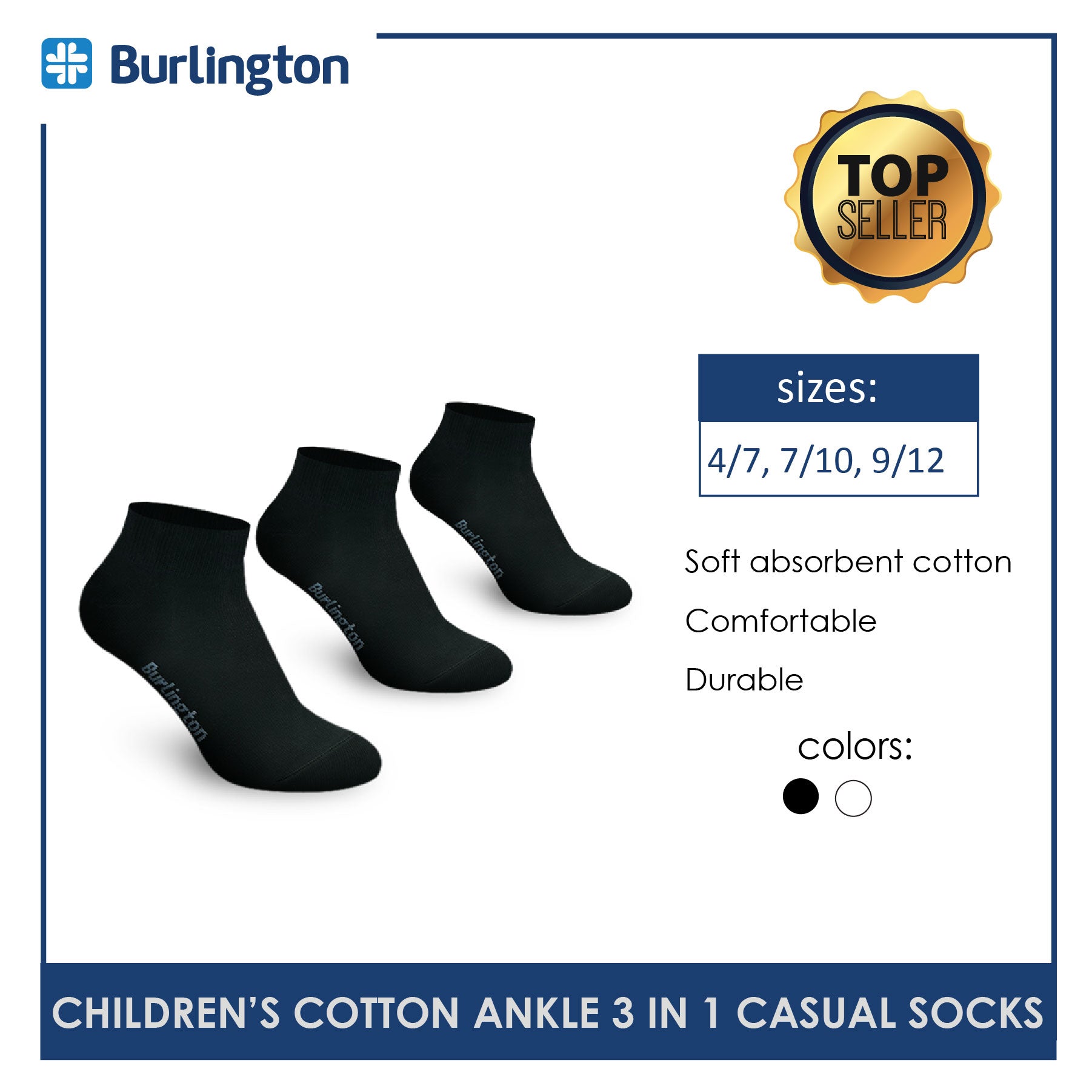 Burlington 5100 Children's Cotton Ankle Casual Socks 3 pairs in a pack (4357847220329)