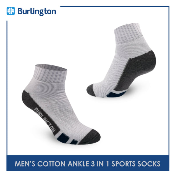 Burlington BMKSG22 Men's Thick Cotton Ankle Sports Socks 3 pairs in a pack (4769475395689)