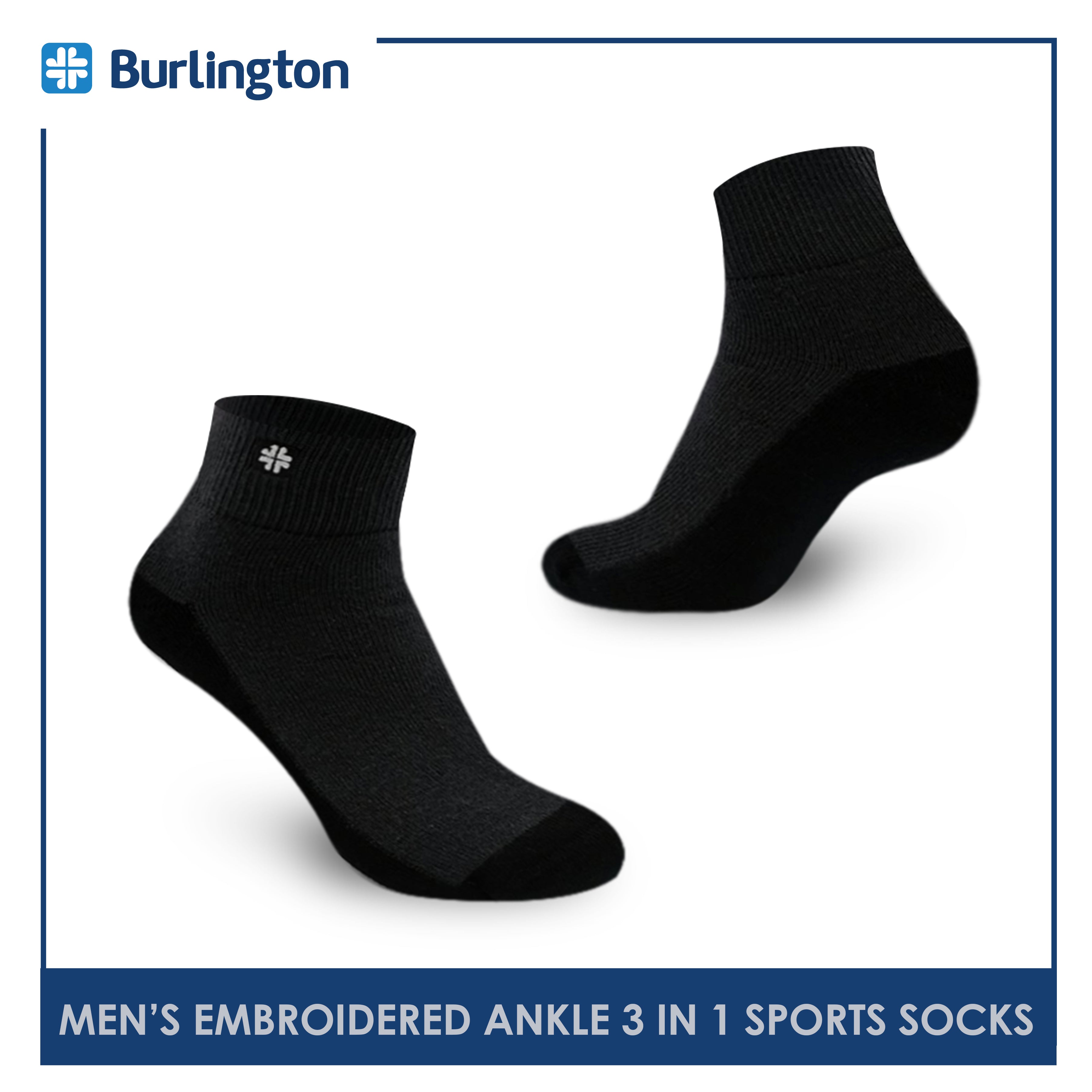Burlington BMKSEG13 Men's Thick Cotton Ankle Sports Socks 3 pairs in a pack (4769465073769)