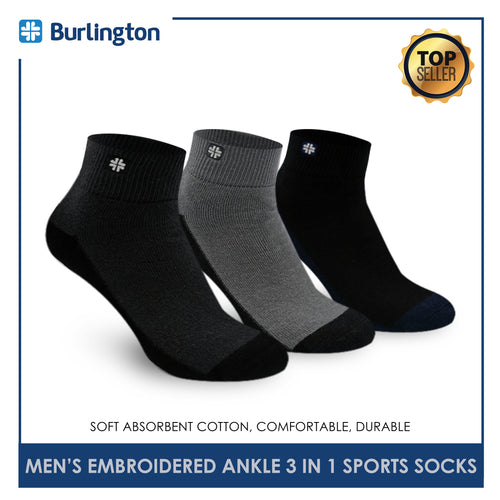 Burlington BMKSEG13 Men's Thick Cotton Ankle Sports Socks 3 pairs in a pack (4769465073769)