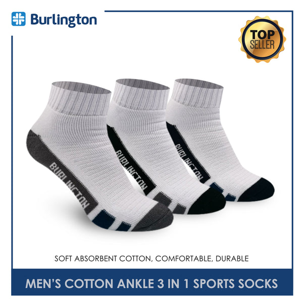 Burlington BMKSG22 Men's Thick Cotton Ankle Sports Socks 3 pairs in a pack (4769475395689)