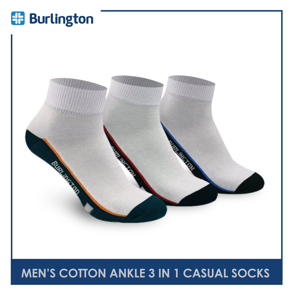 Burlington BMCKG24 Men's Cotton Ankle Casual Socks 3 pairs in a pack (4768515719273)