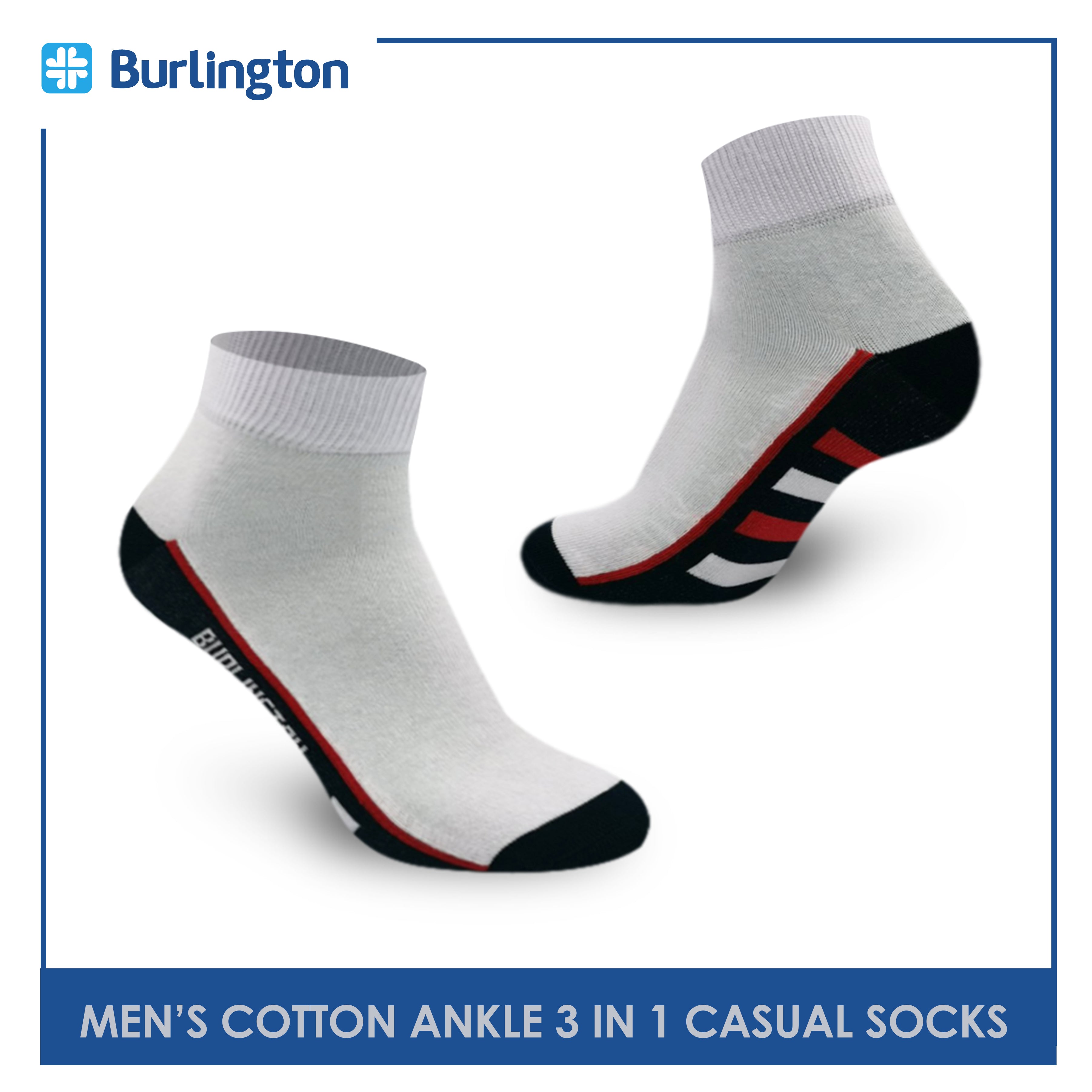 Burlington BMCKG24 Men's Cotton Ankle Casual Socks 3 pairs in a pack (4768515719273)