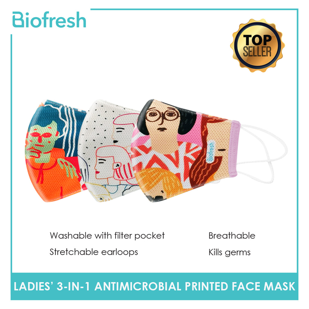 Biofresh RLSMASK  Ladies’ Washable Anti-Microbial Printed Face Mask 3 pcs in a pack (4795530838121)