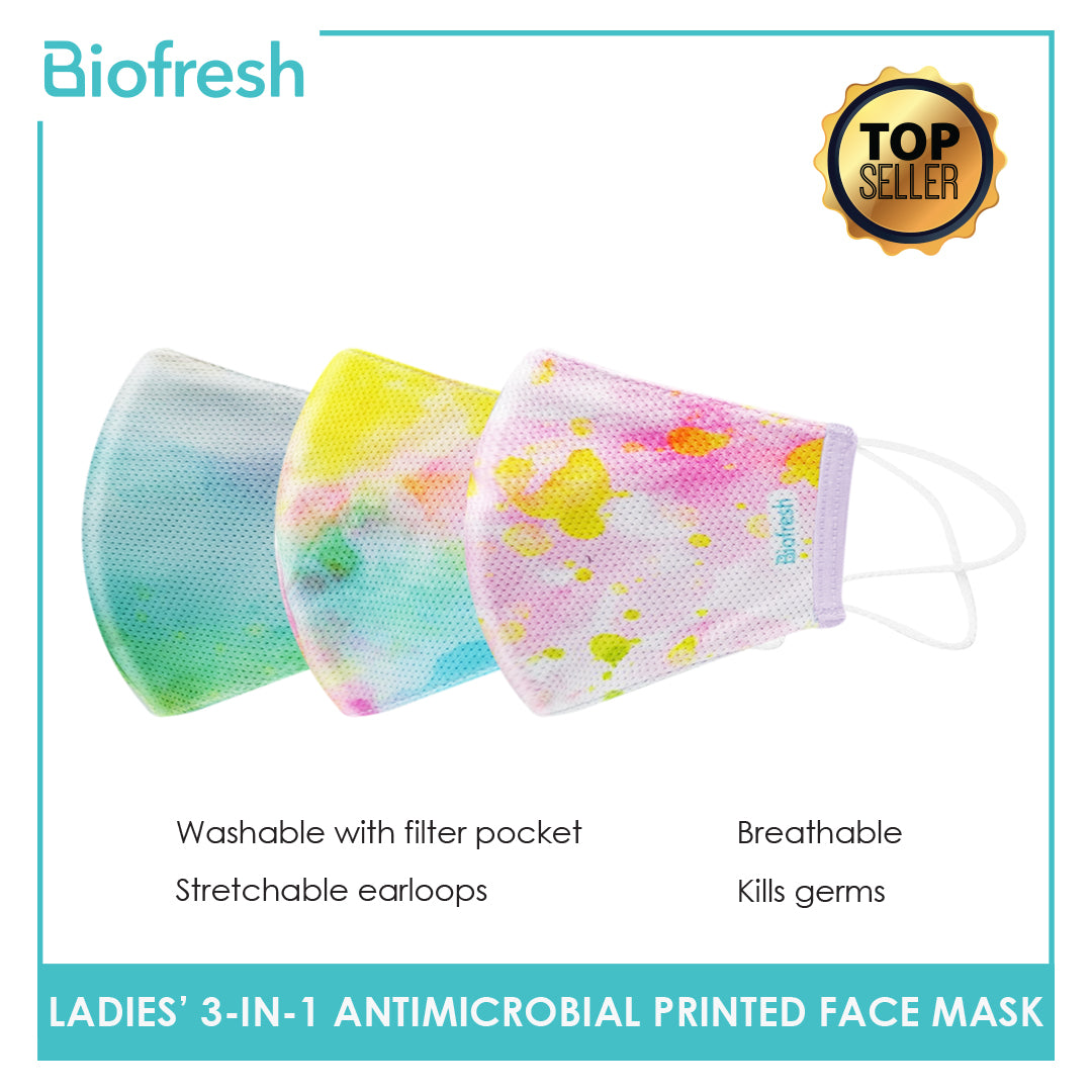 Biofresh RLSMASK  Ladies’ Washable Anti-Microbial Printed Face Mask 3 pcs in a pack (4795530838121)
