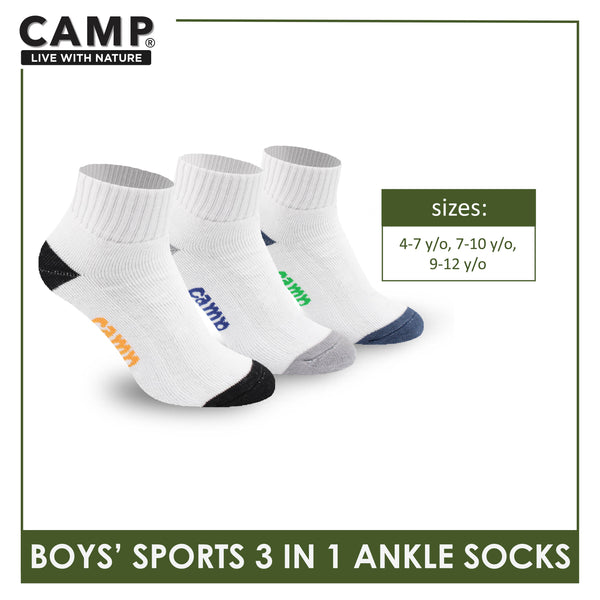 Camp Boys' Cotton Thick Sports Ankle Socks 3 pairs in a pack CBS4