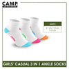 Camp Girls' Cotton Lite Casual Ankle Socks 3 pairs in a pack CGC4