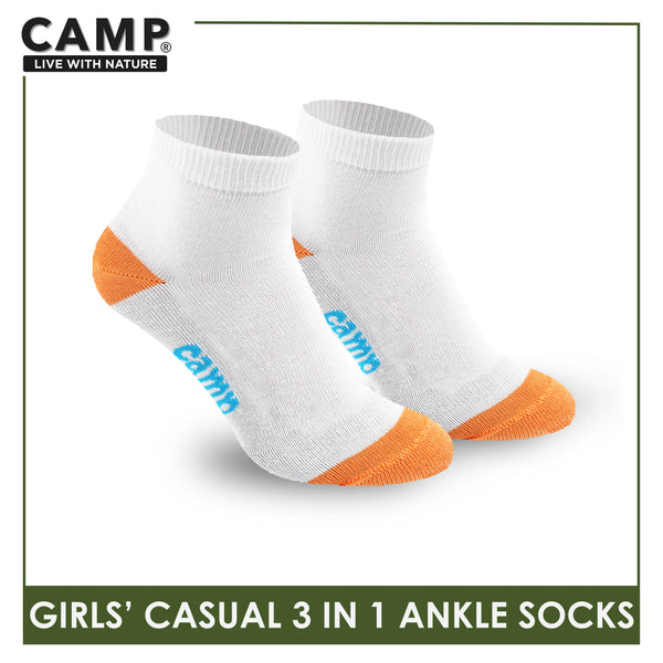 Camp Girls' Cotton Lite Casual Ankle Socks 3 pairs in a pack CGC4