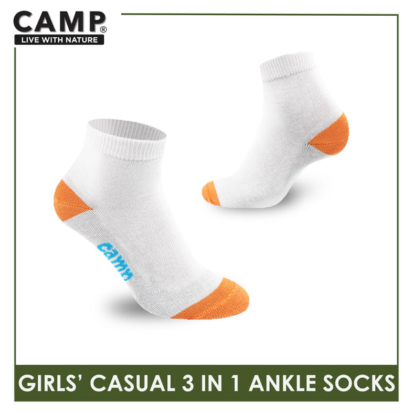 Camp Girls' Cotton Lite Casual Ankle Socks 3 pairs in a pack CGC4