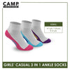 Camp Girls' Cotton Lite Casual Ankle Socks 3 pairs in a pack CGC5