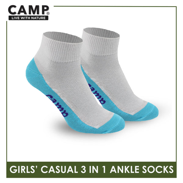 Camp Girls' Cotton Lite Casual Ankle Socks 3 pairs in a pack CGC5